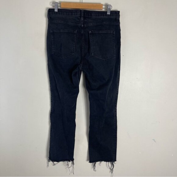 Everlane Black The High Rise Kick Crop Jean Raw Hem Size 30 Regular Flare - Picture 3 of 11